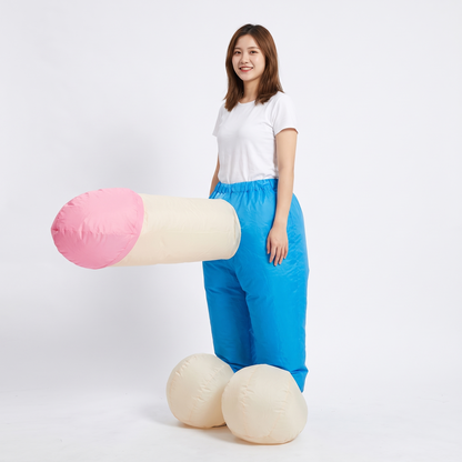 InflataWilly inflatable costume, 3/4 front view on white background