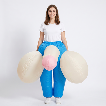 InflataWilly inflatable costume, front view on white background