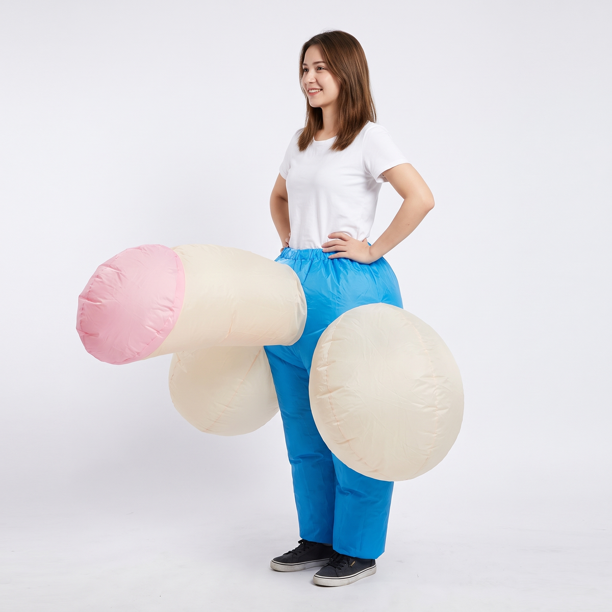 InflataWilly inflatable costume, 3/4 view from the left on white background